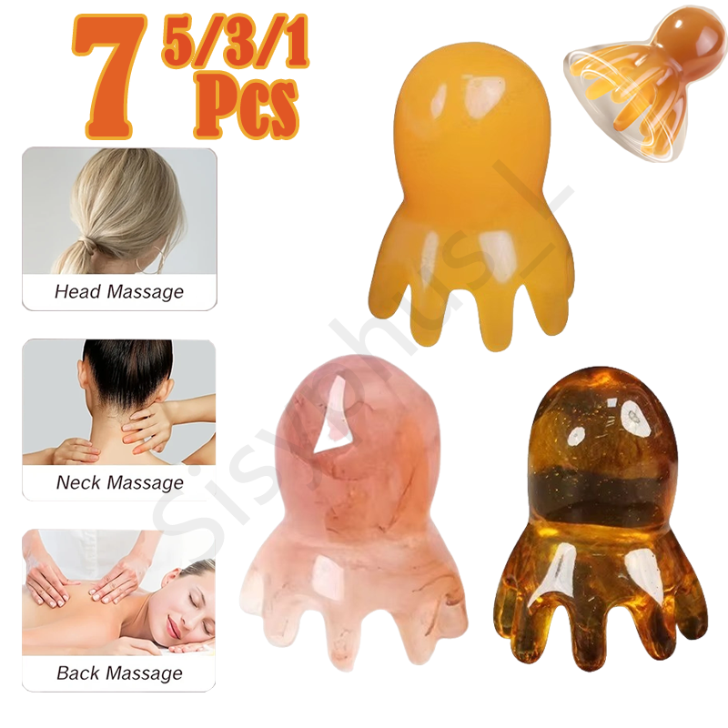 Spa Wellness Massage - หวีแปรงนวดตัวรูปปลาหมึกเรซิ่นแบบพกพา สีพื้น สำหรับ ASMR ผ่อนคลาย นวดศีรษะ