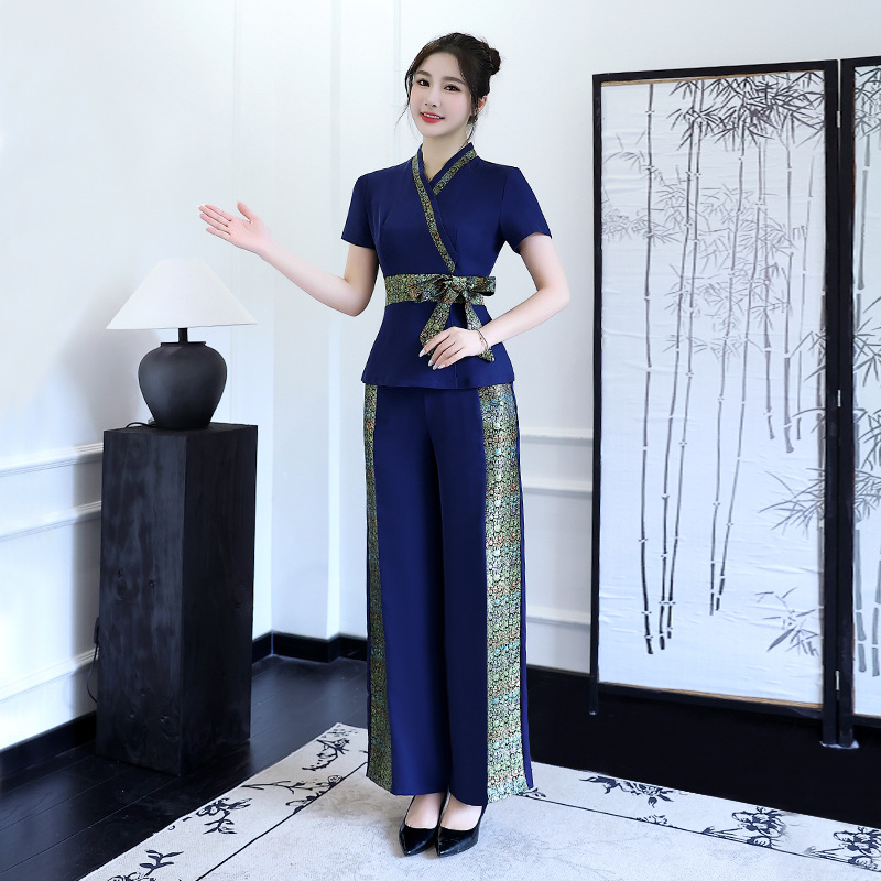 Spa Wellness Usa - ชุดยูนิฟอร์มทำงานสำหรับช่างนวดเท้าสปาสุขภาพสตรี ศูนย์สุขภาพไทย แขนสั้น ผ้าโพลีเอสเตอร์ สำหรับฤดูใบไม้ผลิและฤดูใบไม้ร่วง