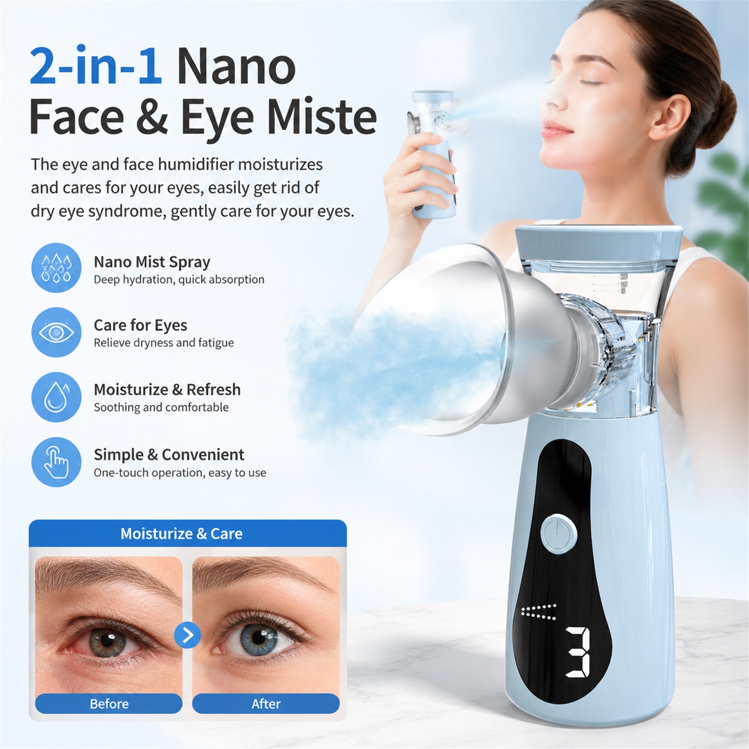 Facial Steamer Nano - เครื่องพ่นไอน้ำเย็นนาโนสำหรับใบหน้า - อุปกรณ์ความงามแบบพกพาขนาดเล็กสำหรับเพิ่มความชุ่มชื้นและดูแลผิว
